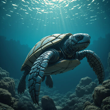 Ancient Robotic Archelon in Prehistoric Ocean