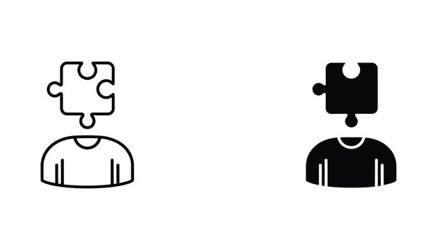 Human head with a puzzle piece missing from the silhouette and outline representing mental health or problem solving vector graphic
