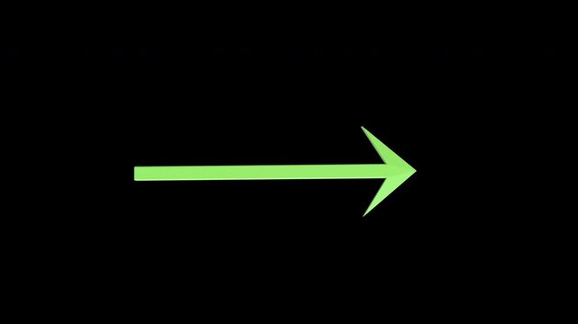 green arrow moving continuously to the right, symbolizing progress or forward direction with alpha channel.
