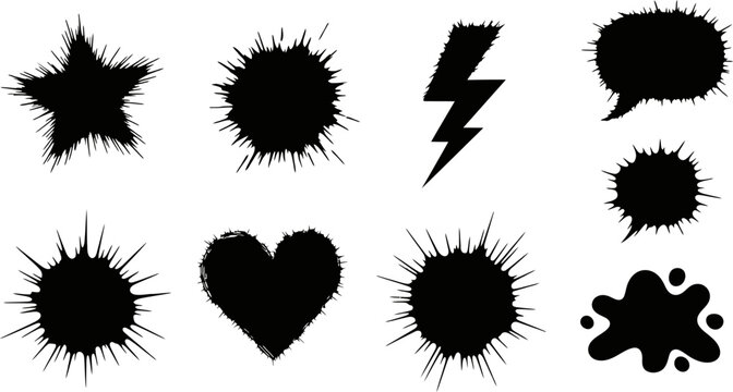 Assorted comic style explosion burst and speech bubble icon shapes on transparent eps set.
