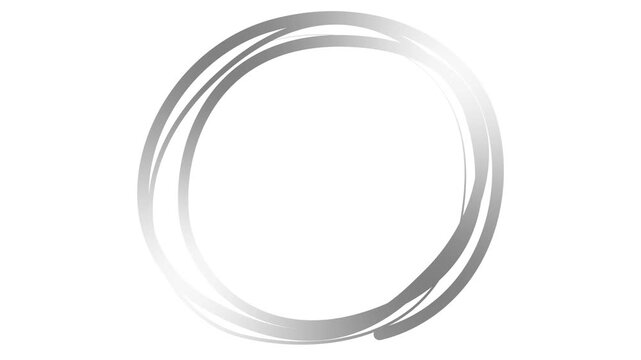 Animated silver decorative lines is drawn. Linear gray circle frame with copy space. Fluid effect. Drop of liquid moving. Looped video. Vector illustration isolated on white background.