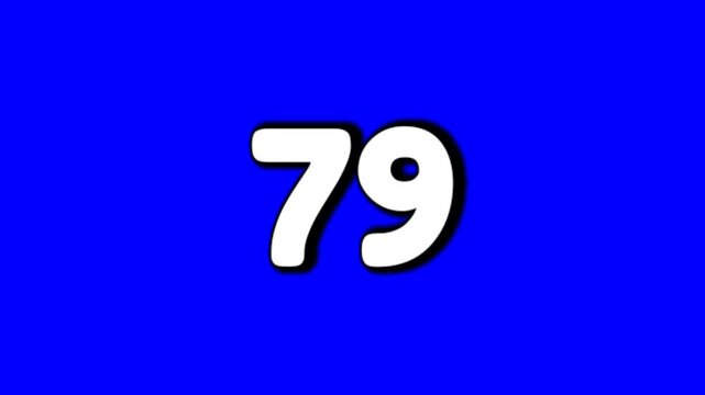 Number 79 sign symbol smoke effects animation motion graphics cartoon on blue screen background for video elements