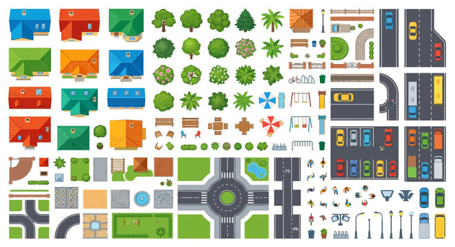 city map elements top view colorful vector illustration