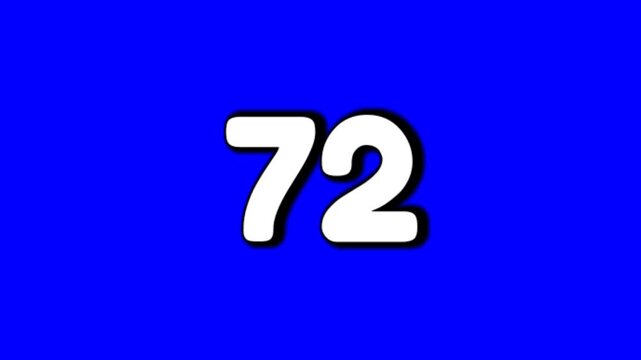 Number 72 sign symbol smoke effects animation motion graphics cartoon on blue screen background for video elements
