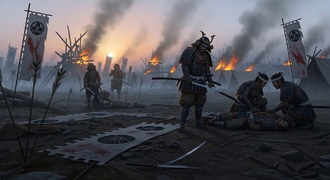 Samurai warriors battle scene