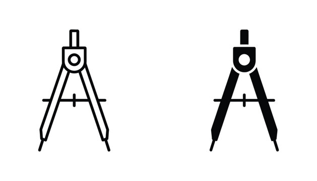 Technical drafting compass tool symbol for engineering and geometry depicted in minimalist vector line art style