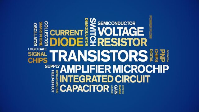 Transistors animated word cloud-text design animation tag kinetic typography seamless loop.