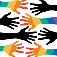 Obraz premium Mixed Black and Rainbow Silhouette Hands Reaching Towards Center
