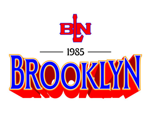 Vintage Brooklyn 1985 collegiate-style graphic design with 3D text and athletic monogram on a white background.