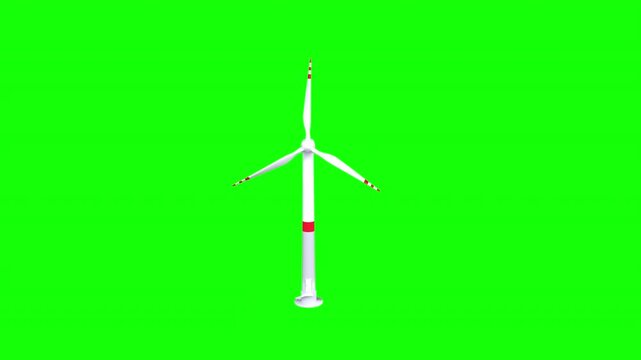The animation rotating wind turbines emphasizing renewable energy, sustainability, and clean electricity generation with alpha channel.