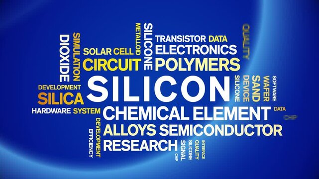 Silicon animated word cloud-text design animation tag kinetic typography seamless loop.
