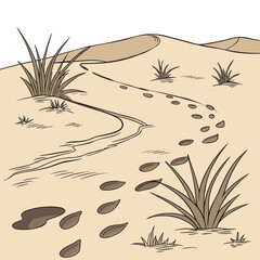 desert landscape with small puddles and sparse vegetation illustration high quality © RUJINA