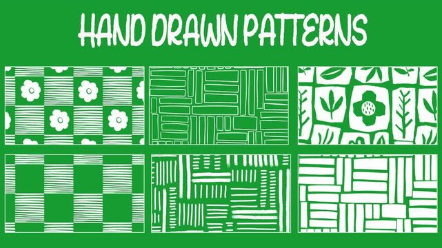 Hand-Drawn Seamless Abstract Patterns | Animated Geometric Doodle Backgrounds green screen | Playful White Pattern Overlays hand drawn animation )