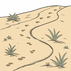 desert landscape with water edge and sparse vegetation illustration high quality © RUJINA