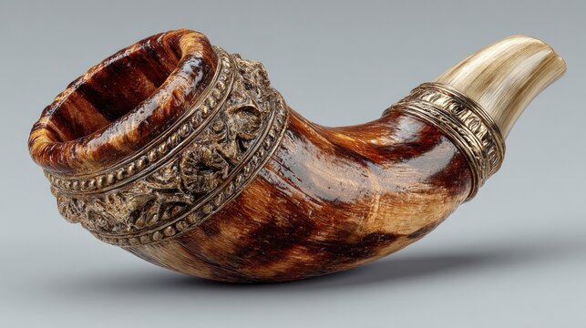 Shofar horn on clean white background, representing Rosh Hashanah traditions