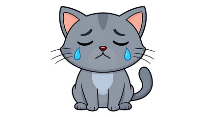 Obraz premium A gray cartoon cat with tears
