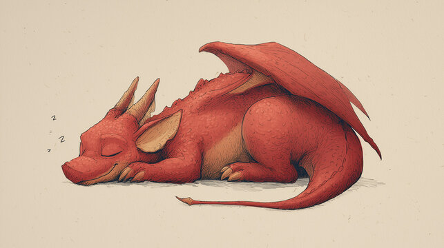 petit dragon rouge endormi
