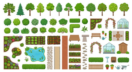 garden elements set top view vector illustration on white background © SHANTI