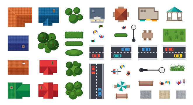 city map elements top view colorful vector illustration