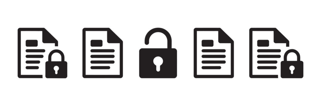 Secured document inside a black folder icon vector illustration, secure file folder symbol silhouette, data protection concept, privacy locked document storage graphic