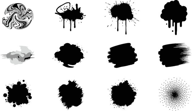 Collection of black ink splashes and paint blotches for creative graphic design in eps.