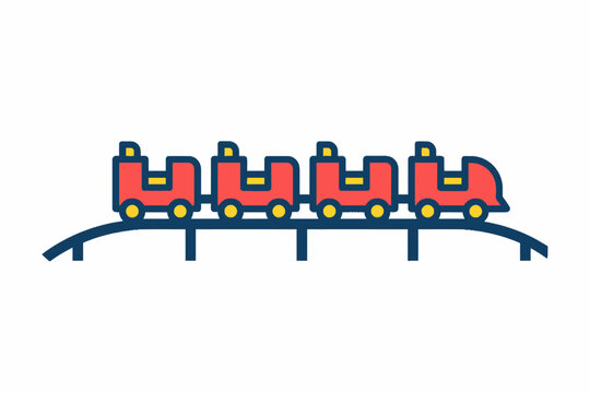 Roller coaster train riding on track flat vector illustration