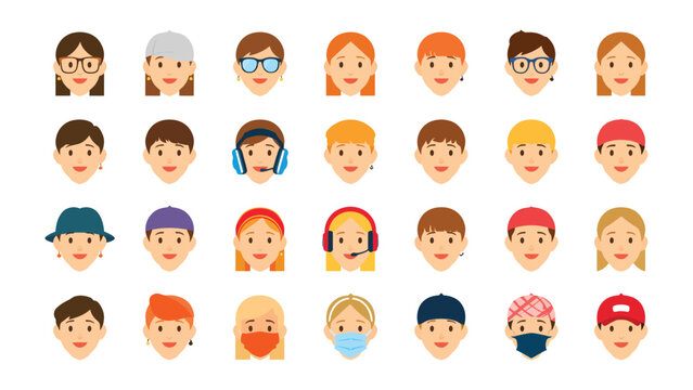Diversity of Expressions: A vibrant array of illustrated faces, each radiating unique emotions and individual characteristics, representing the beauty and variety found in human experiences.