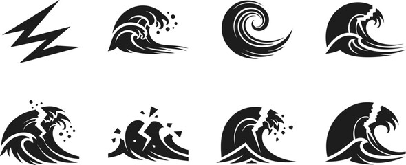 Fototapeta premium Collection of storm wave vector eps illustrations with breaking ocean water surge designs.