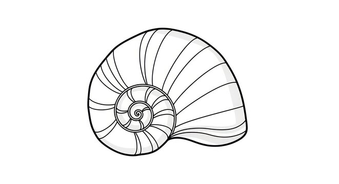 Detailed illustration of a nautilus shell, showing its spiral shape and intricate shell pattern on a white background.