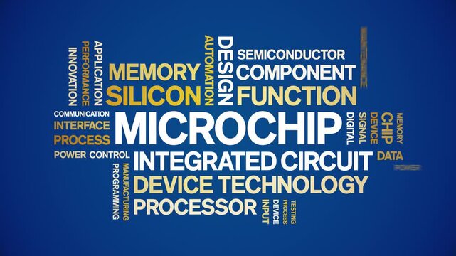 Microchip animated word cloud-text design animation tag kinetic typography seamless loop.