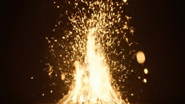 Rising fire sparks and flames on black background, Holy Spirit and Pentecost divine manifestation concept.