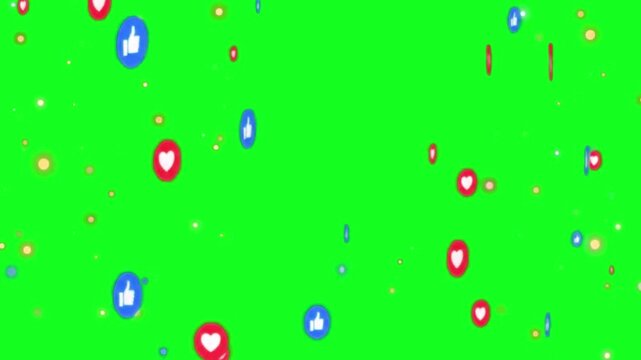 Viral social media reactions compilation background green screen, like, love, comment 