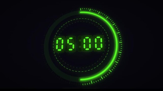 Futuristic Green Digital Countdown 10 Seconds Timer With Circular HUD Interface, Sci-Fi Holographic Time Tracker Animation