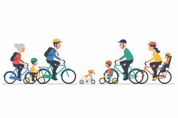 Fototapeta premium Family Riding Bicycle on White Background Flat Vector Illustration