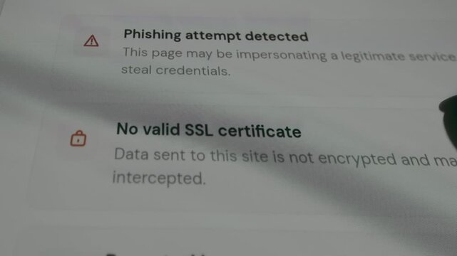 Browser warning of a site flagged for phishing, missing SSL, reported by users