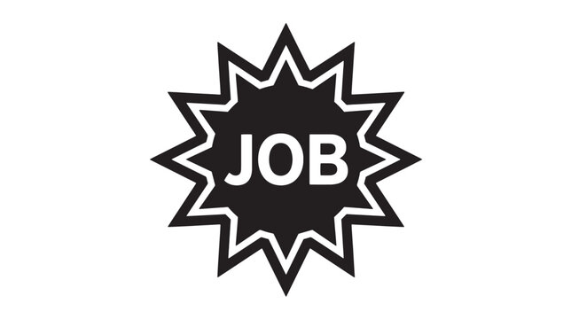 Job vacancy announcement icon, black starburst speech bubble with job text, recruitment and hiring vector graphic for career opportunities