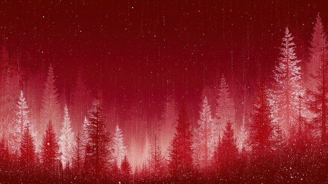 Abstract red forest of fir trees