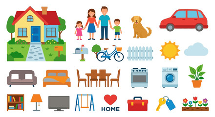 Fototapeta premium home and family flat icons set on white background
