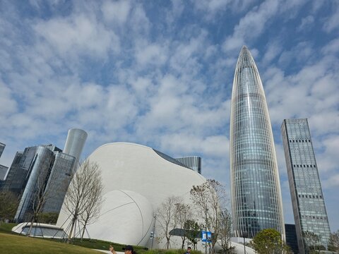 SHENZHEN, CHINA - January 15, 2026: Modern skyscrapers and futuristic architecture of China Resources Tower in the financial center of Shenzhen.