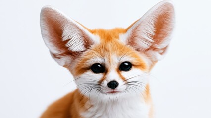 Fototapeta premium Captivating close up portrait of an adorable fennec fox with its characteristic large ears and expressive eyes.