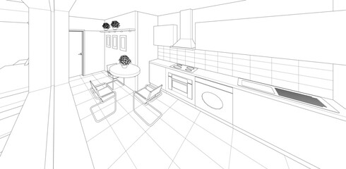 Fototapeta premium interior kitchen living room 3d illustration 