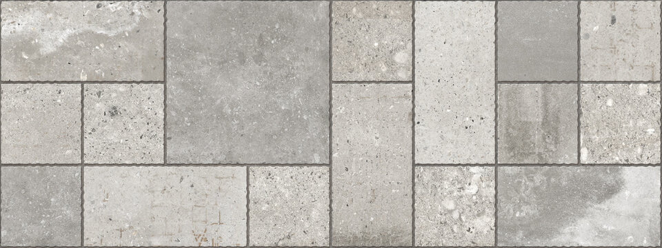 Natural grey stone tile texture, seamless granite paving blocks background, architectural limestone floor pattern for exterior design