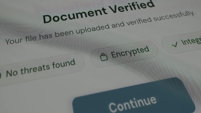 Confirmation message of a successful verification of a document, no threats detected