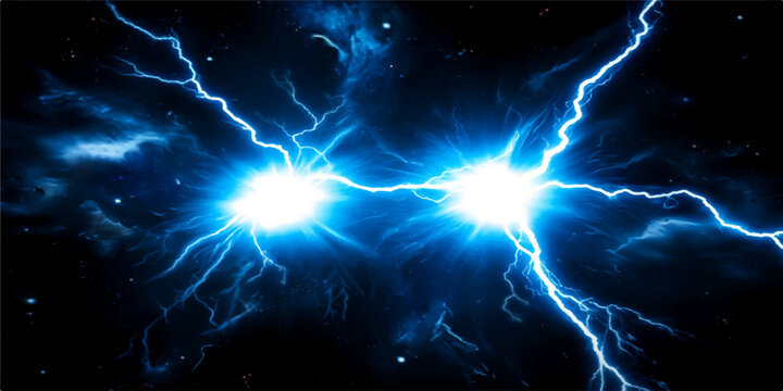 An abstract blue plasma lightning design flashes with electric energy and fractal motion against a dark night background for a powerful artistic wallpaper effect