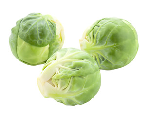 Obraz premium Fresh Brussels Sprouts Isolated on a Transparent Background PNG for Healthy Eating.