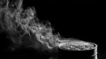 Naklejka premium Burning grill with sparks and smoky fog frame concept. A captivating image of smoke rising from a container.