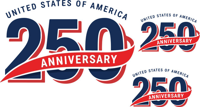 Patriotic emblem design representing the historic two hundred fiftieth anniversary of the united states of america using bold dark blue and bright red colors on a clean and simple white background.