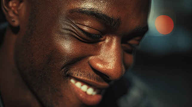 Man interacting with ai digital bank assistant concept. A joyful portrait of a man smiling and enjoying the moment.