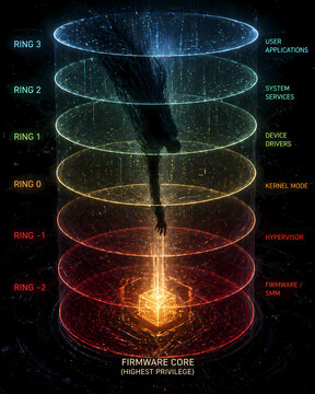 A conceptual visualization of computing privilege levels. Infographics.