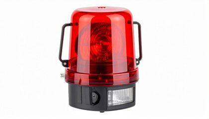 Naklejka premium Red emergency siren isolated on white background, red alert warning beacon light for alarm, alert, security and emergency signal concepts